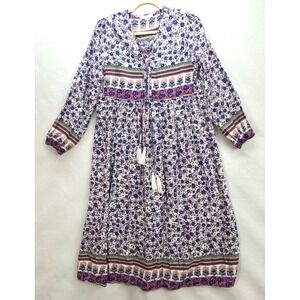 R Vivimos Womens Floral Caftan Mumu‎ Long Sleeve Boho Midi Hippie  Dress Sz L